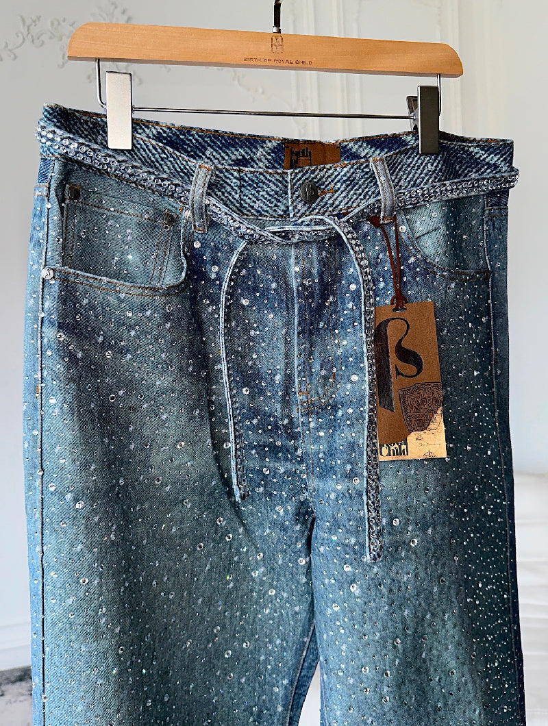 Calça Birth Of A Royal Child Washed 20k Swarovski Diamond “Denim”