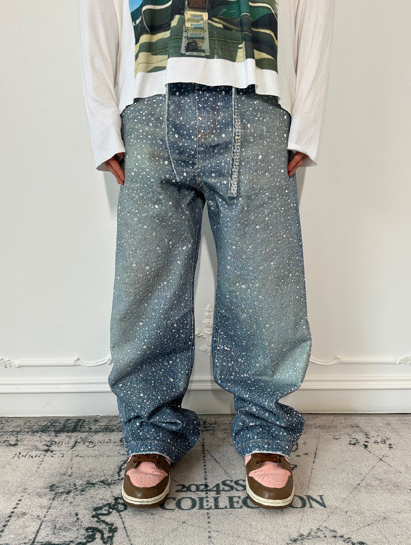 Calça Birth Of A Royal Child Washed 20k Swarovski Diamond “Denim”
