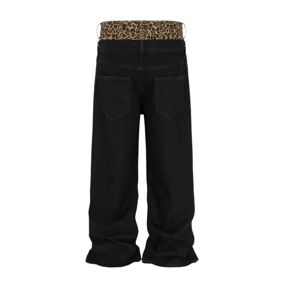 Calça Denim “Leopard Stacked”