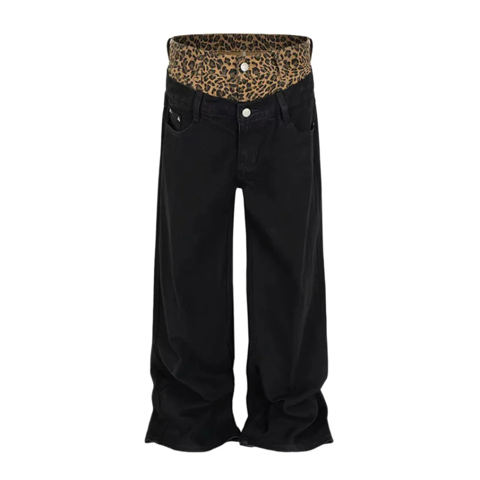 Calça Denim “Leopard Stacked”