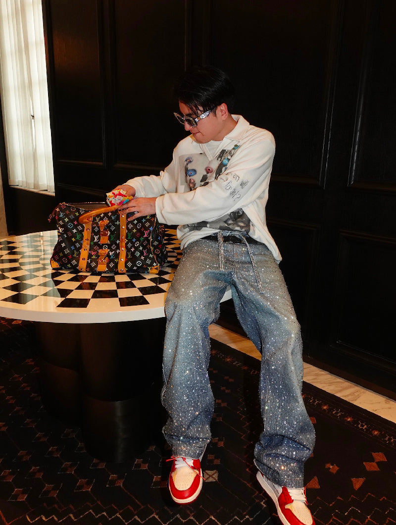 Calça Birth Of A Royal Child Washed 20k Swarovski Diamond “Denim”