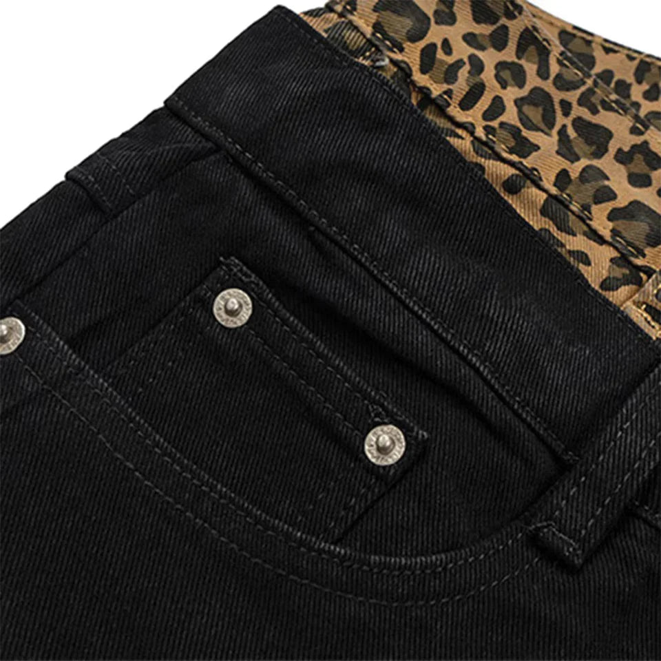 Calça Denim “Leopard Stacked”