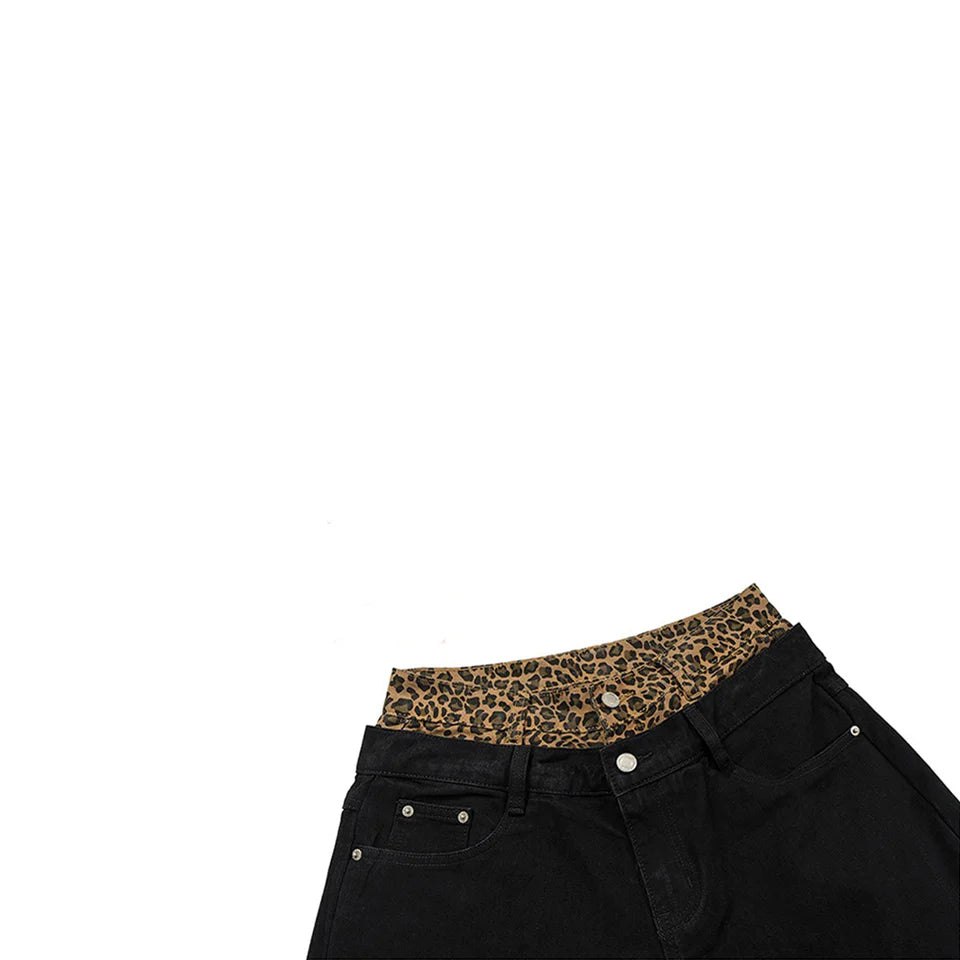 Calça Denim “Leopard Stacked”