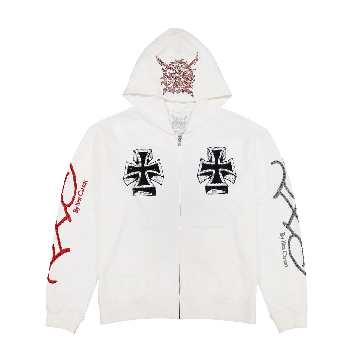 Ed Hardy X Ken Karson Rhinestone Zip Up Hoodie “White”