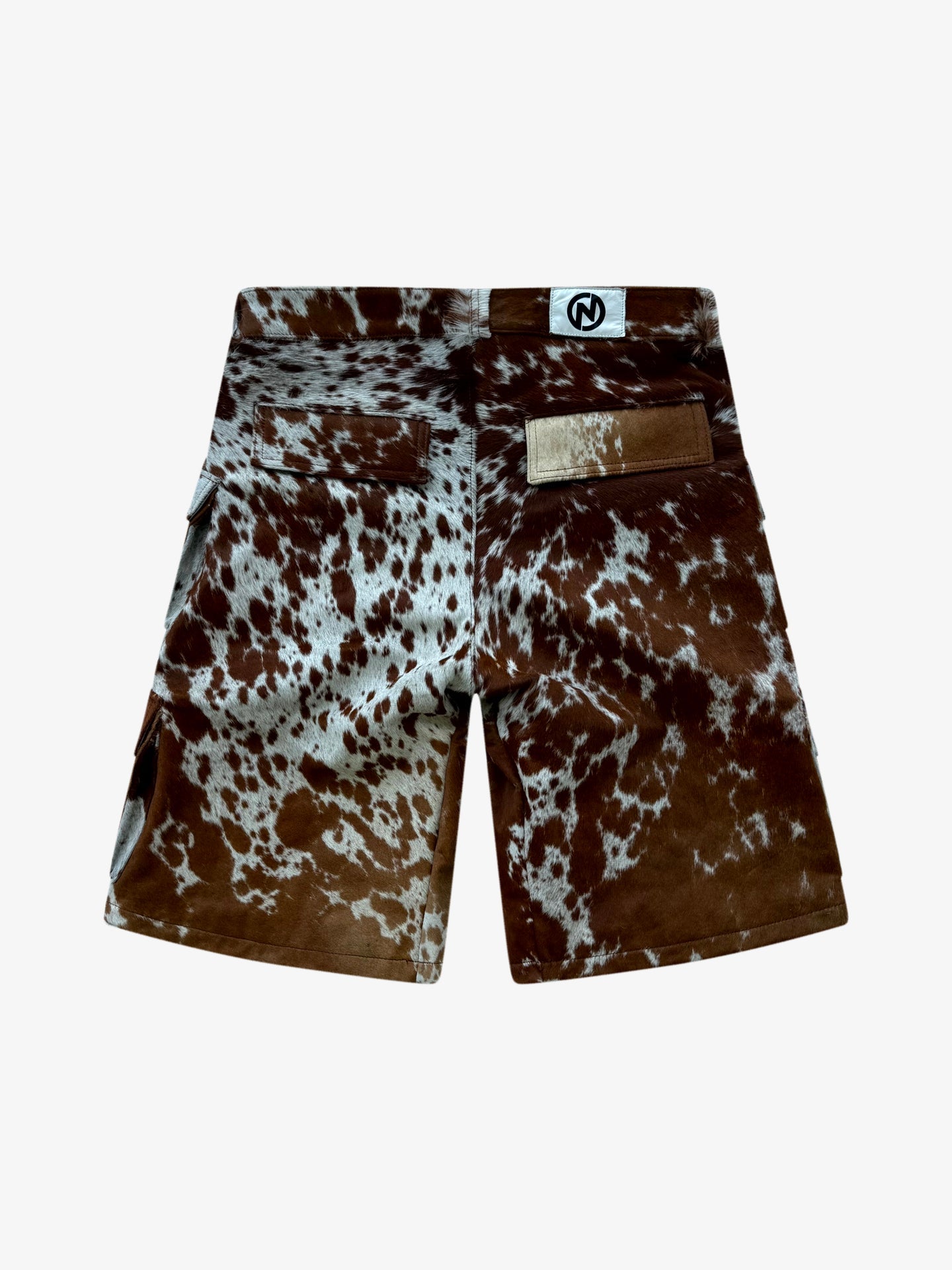 Nyrva Utility Cowhide Cargo Leather Shorts “Tan and White”