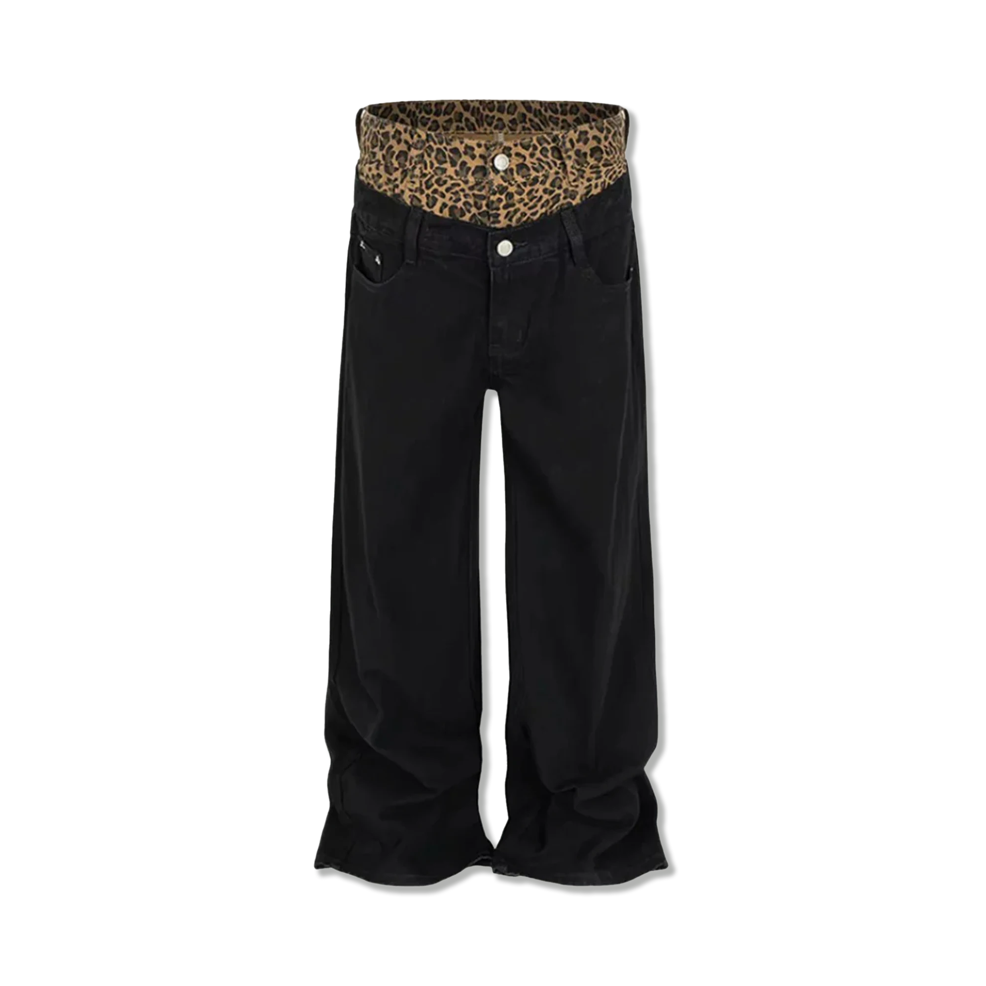 Leopard Stacked Denim "Black"