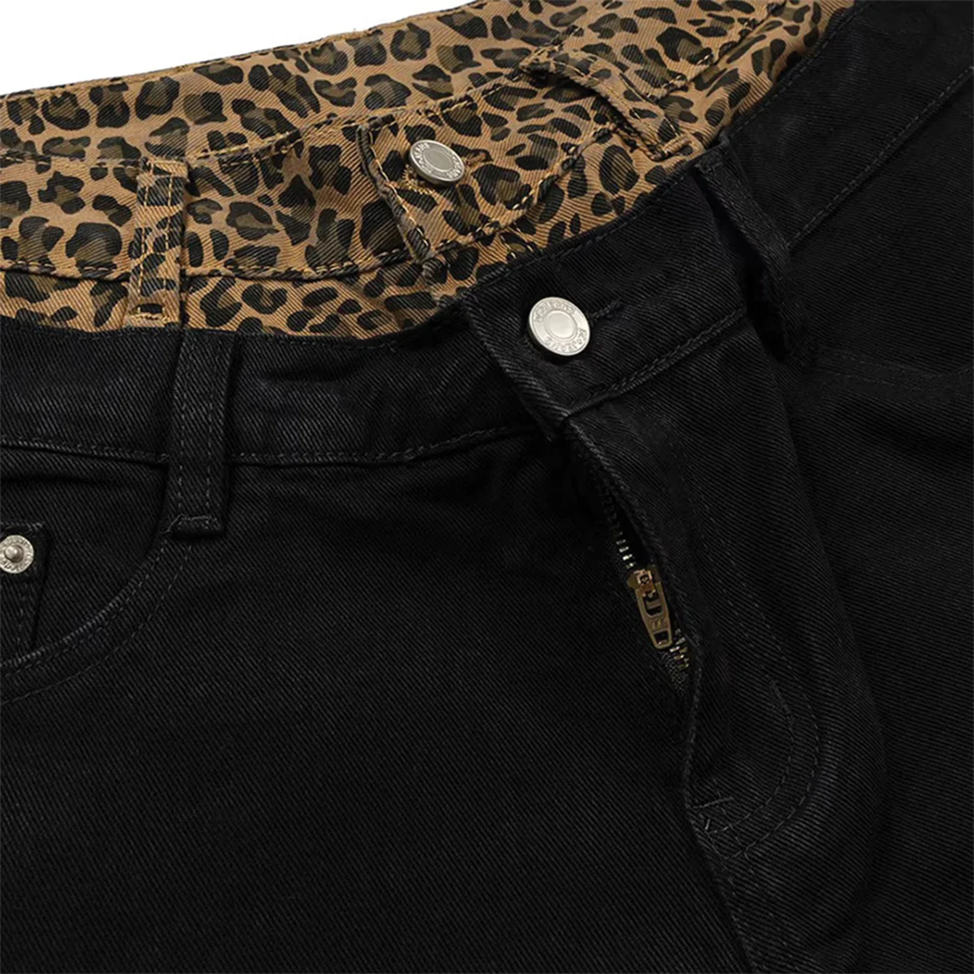 Leopard Stacked Denim "Black"