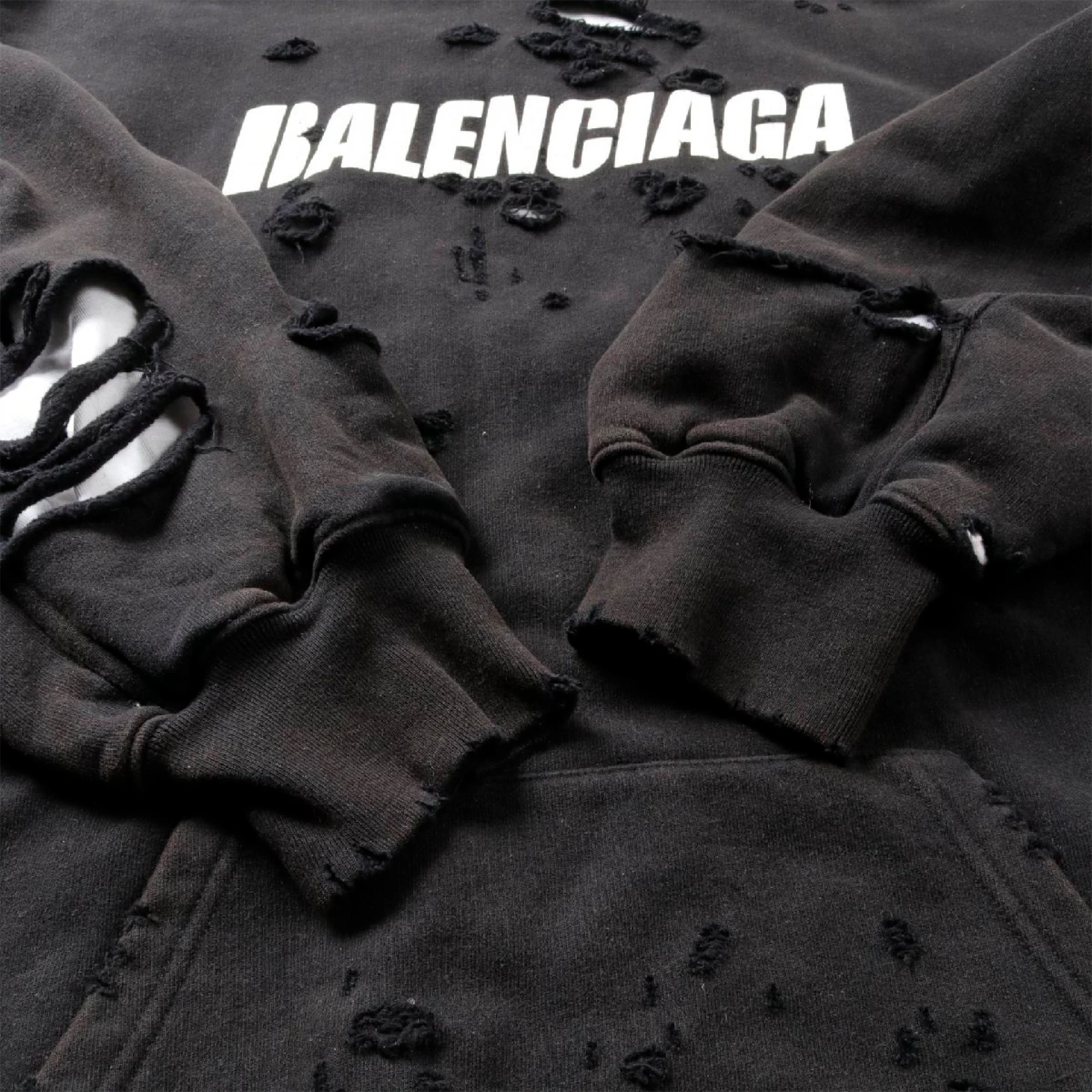 Caps Destroyed Hoodie “Black/White”