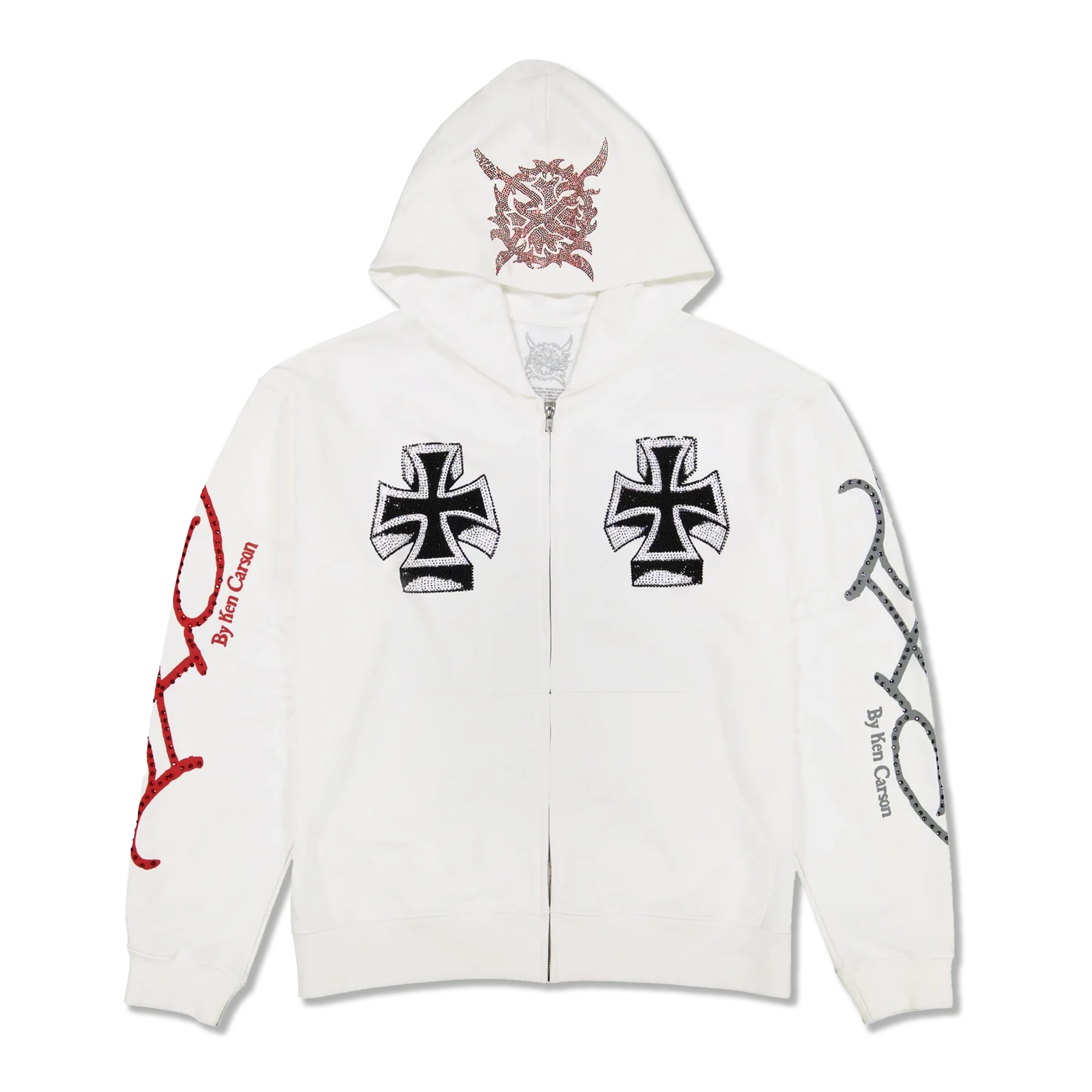 Ed Hardy X Ken Carson Rhinestone Zip Up Hoodie “White”