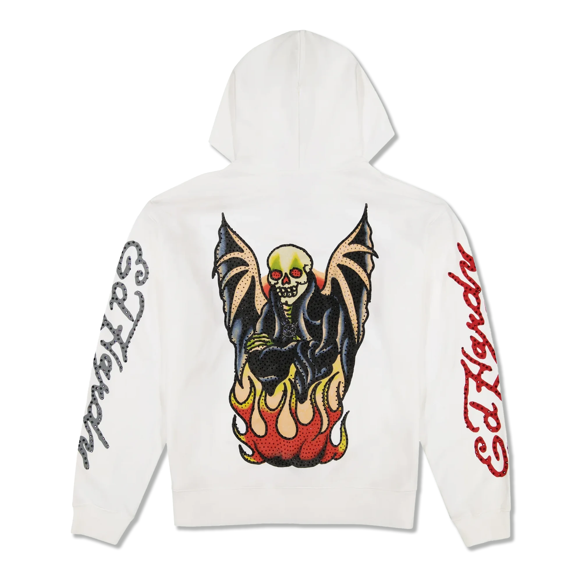 Ed Hardy X Ken Carson Rhinestone Zip Up Hoodie “White”