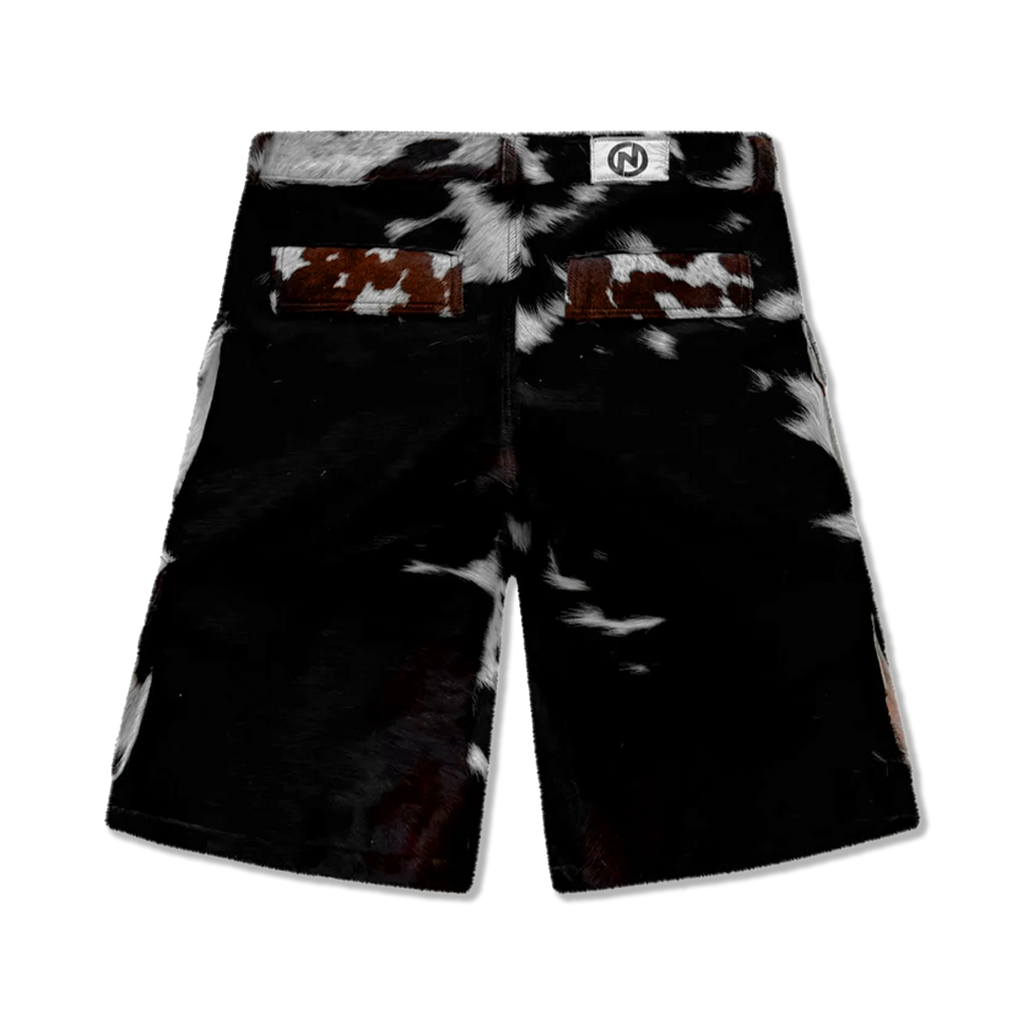 Utility Cowhide Cargo Leather Shorts “Brown and White”
