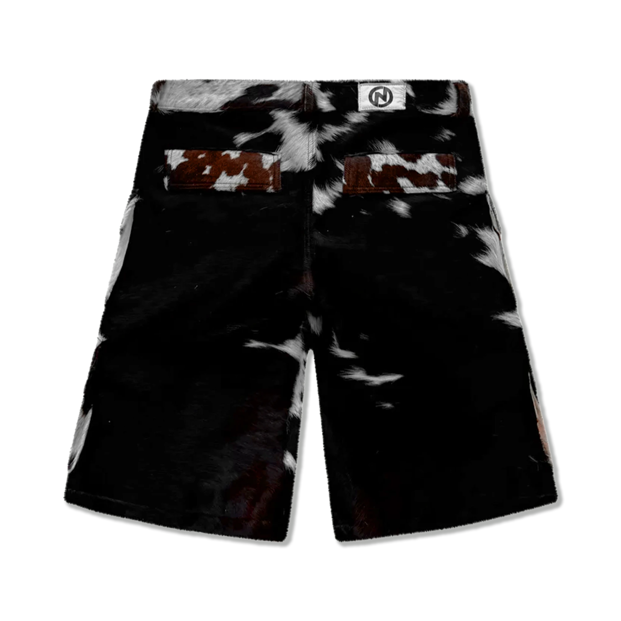 Utility Cowhide Cargo Leather Shorts “Brown and White”