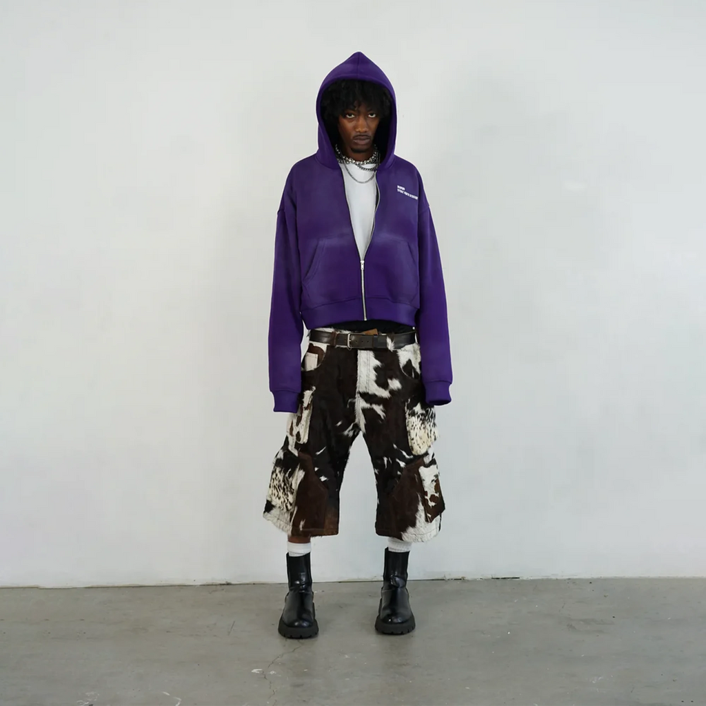 Utility Cowhide Cargo Leather Shorts “Brown and White”