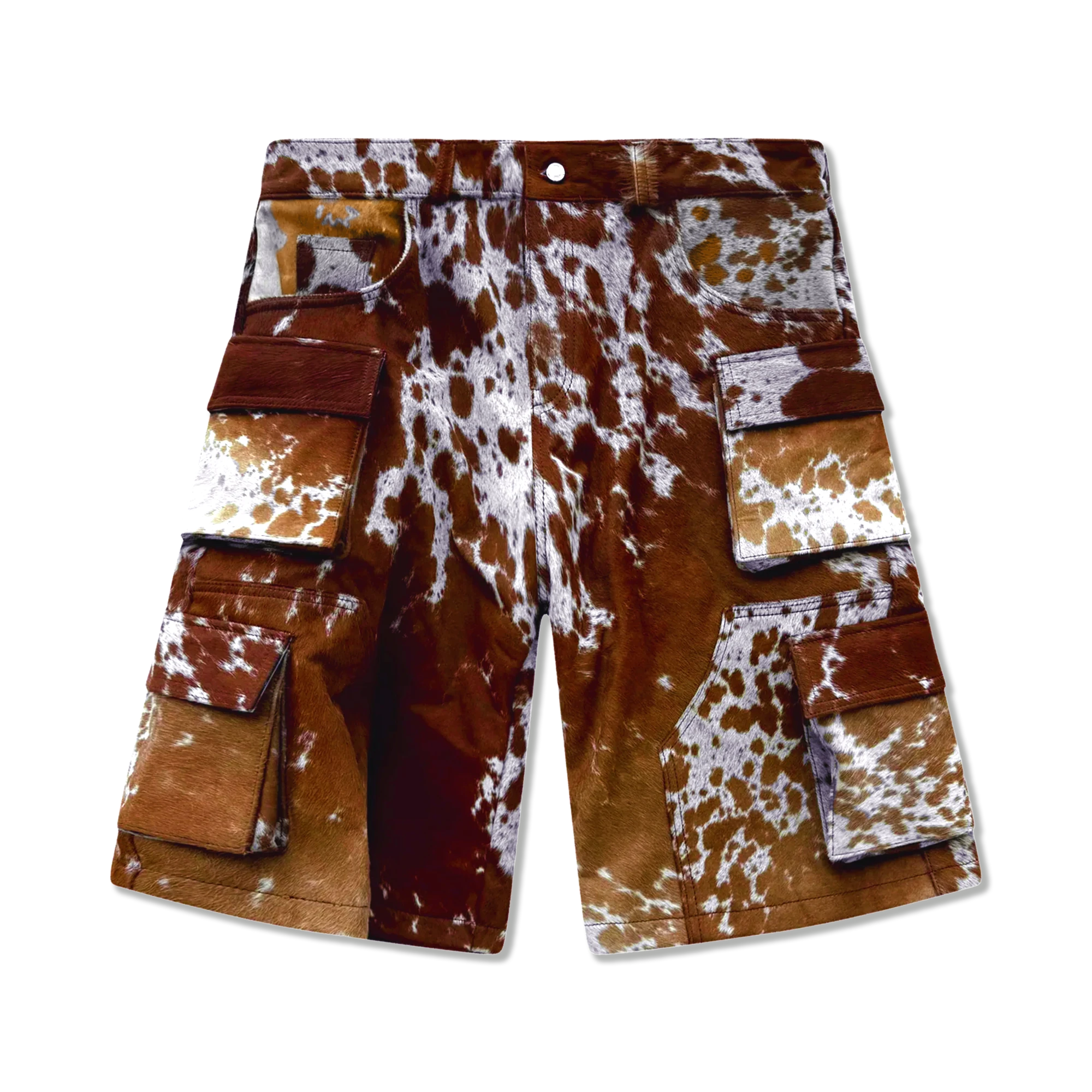 Cowhide Cargo Leather Shorts “Tan and White”