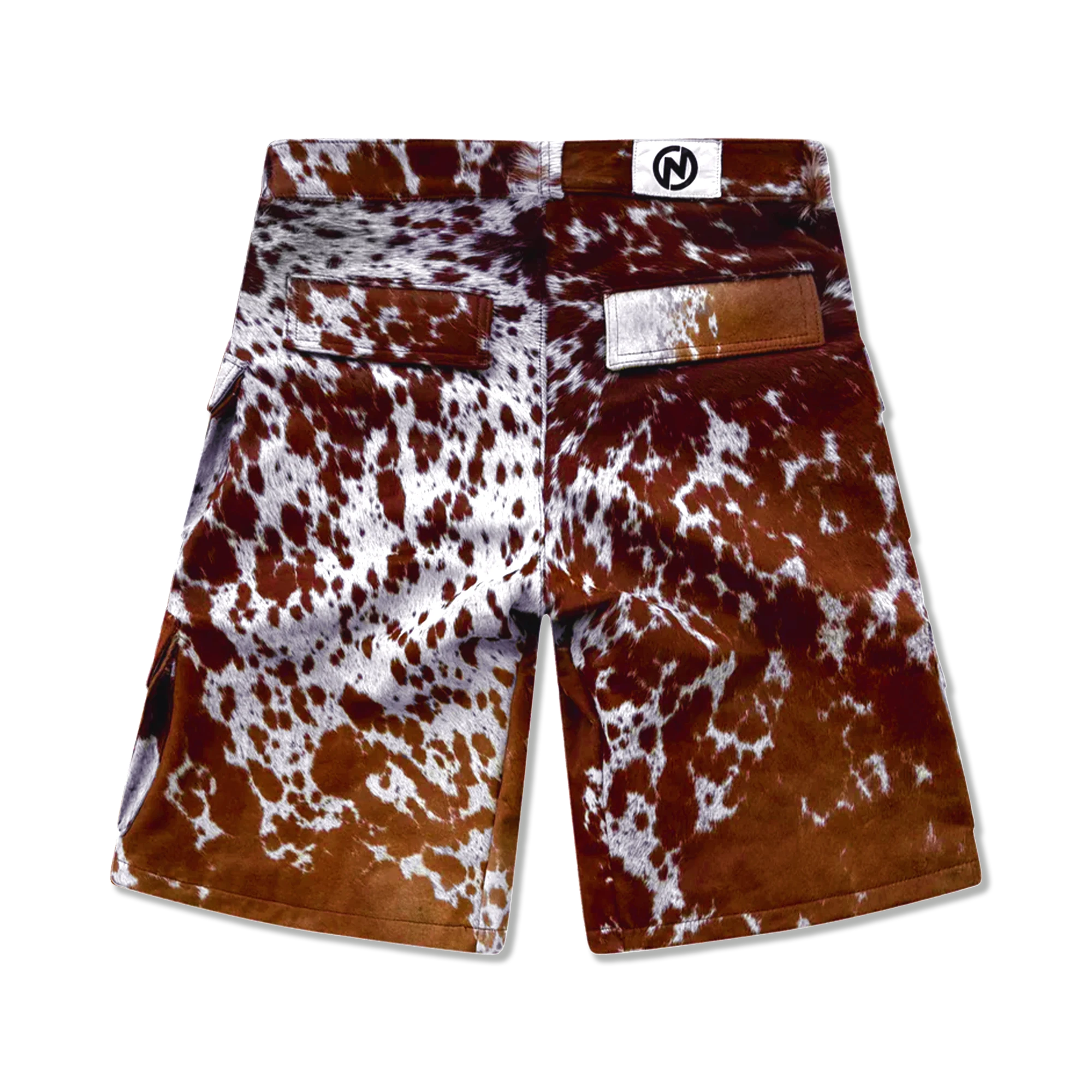 Cowhide Cargo Leather Shorts “Tan and White”