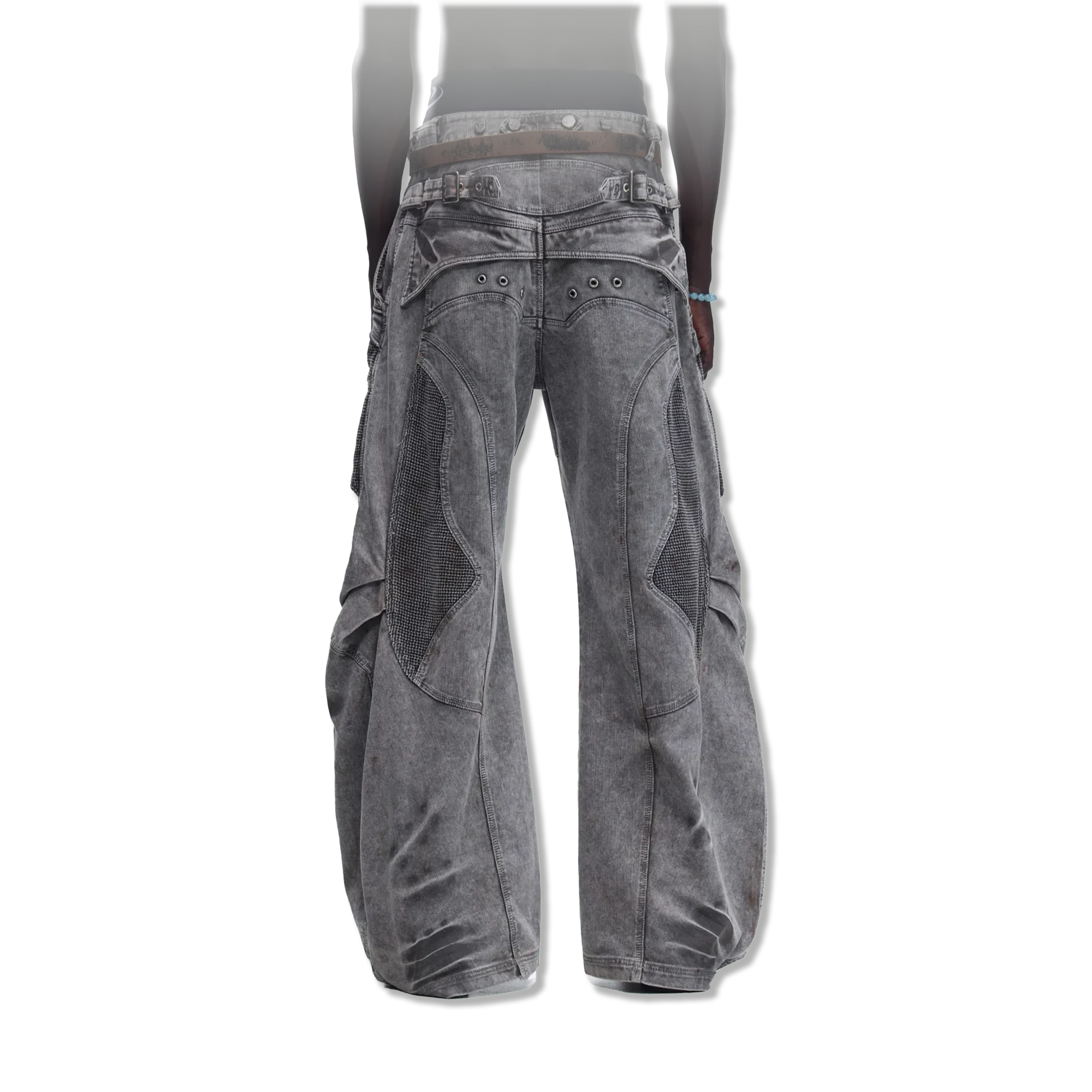 Mock Double-Waist Wide-Leg Cargo Pants “Grey”
