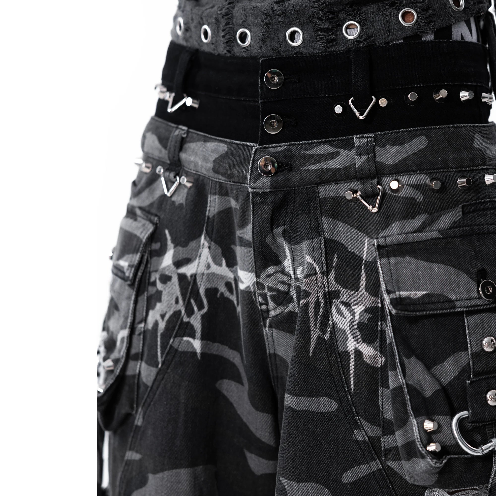 Night Street Camo 2.0 Washed Denim Shorts “Grey”